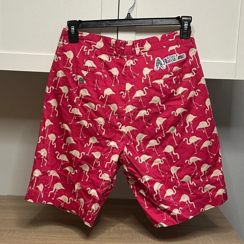 Royal & Awesome Men's Size 34 Pink Flamingo Golf Chino Shorts Novelty Preppy‎